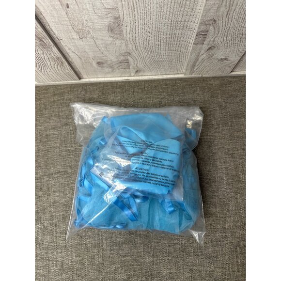 Girls Blue Ruffled Tutu Skirt & Bow Set With Satin Trim for Ballet Dance Party - Picture 7 of 7